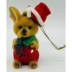 Vintage Morgan Inc Sydney Kangaroo Flocked Christmas Ornament Santa Hat Candle